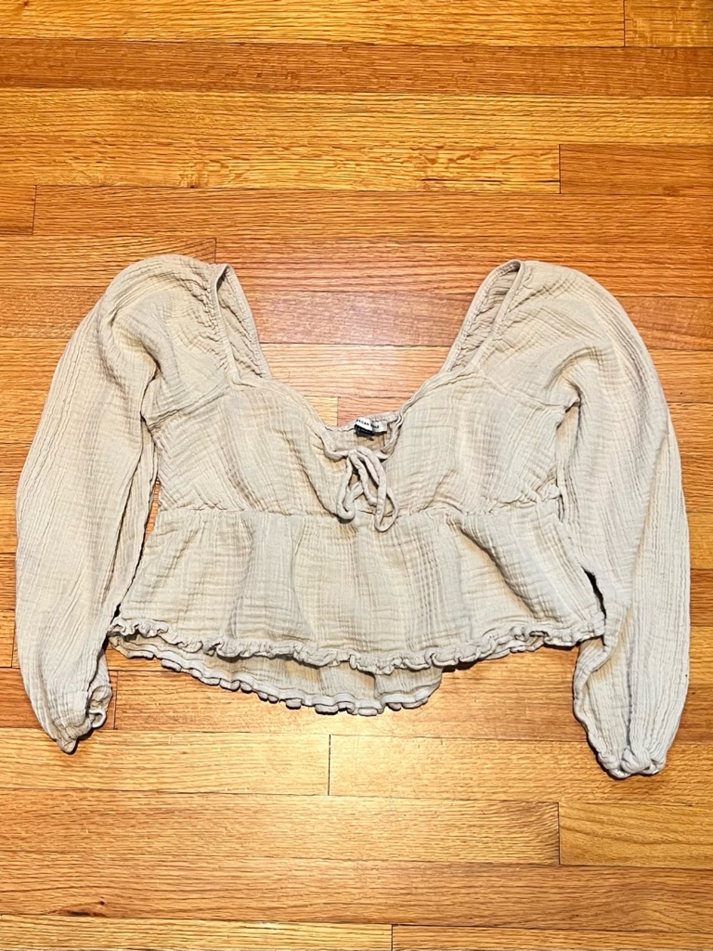 American Eagle Cream Babydoll Tie-Front Cotton Shirt